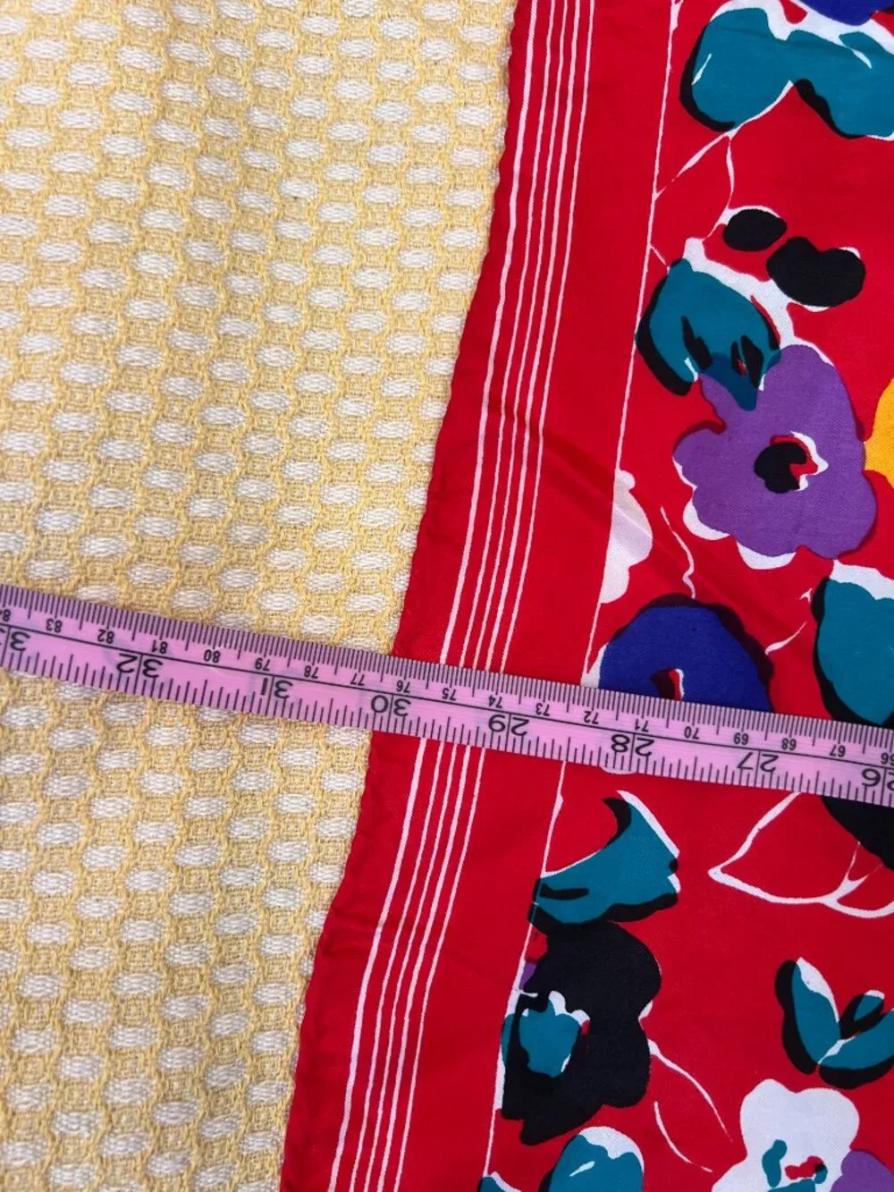 Vintage Bright Red Multicolor Floral Print Square Scarf